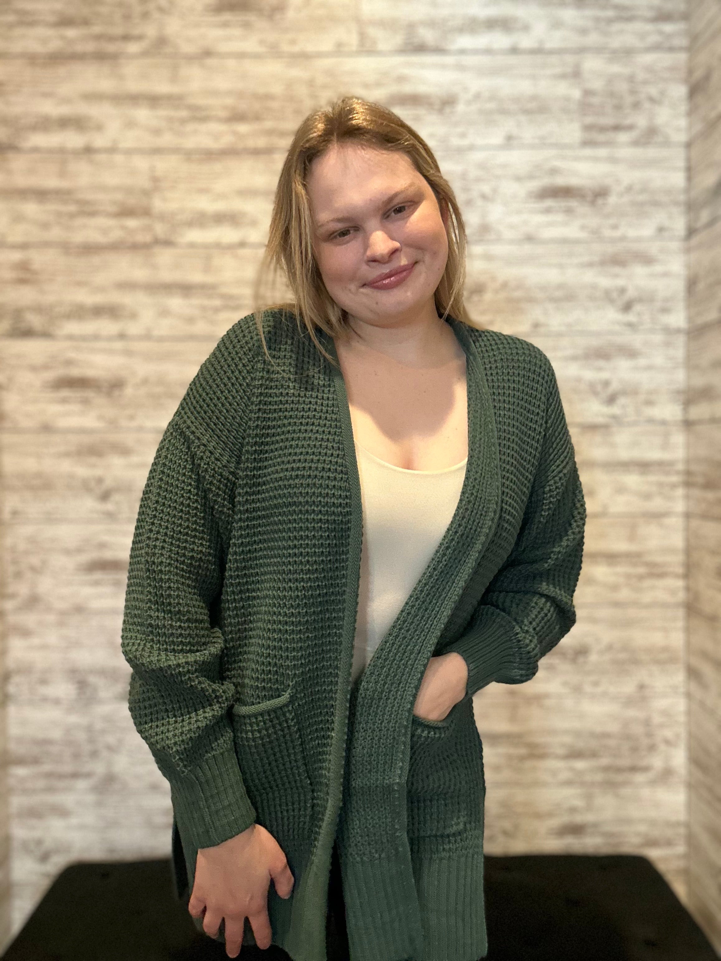 Waffle Open Cardigan Sweater
