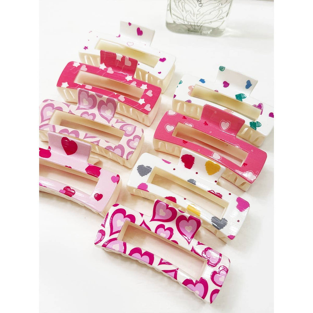 Valentines Theme Heart Printed Hair Claw Clips