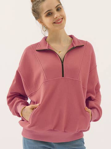 Zip neck Casual Long Sleeve Top