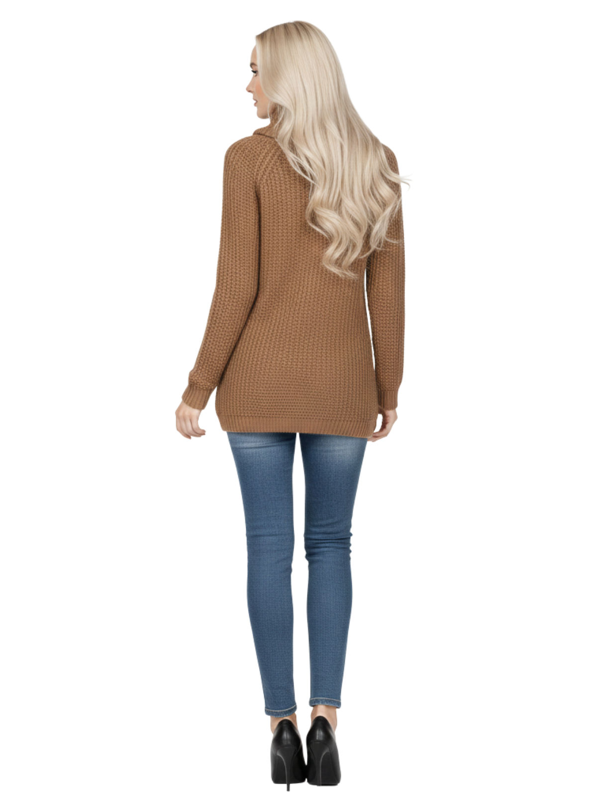 Cowl Neck Oversized Pop-Corn Knit Tunic Sweater