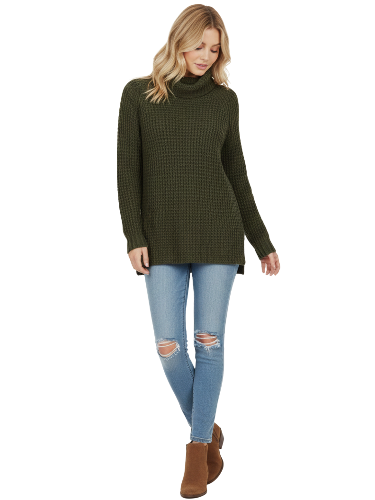 Cowl Neck Oversized Pop-Corn Knit Tunic Sweater