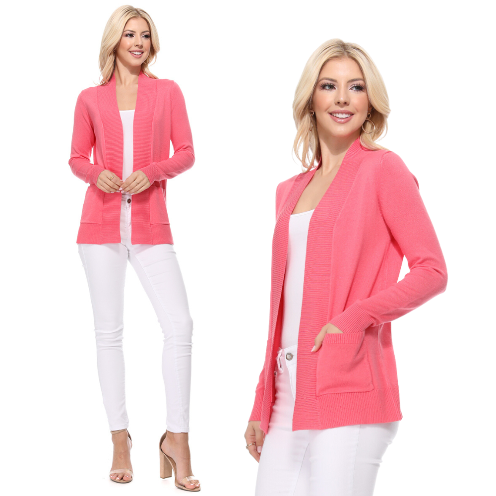 Long Sleeve Open Front Knit Shrug w/ Pocket Cardigan