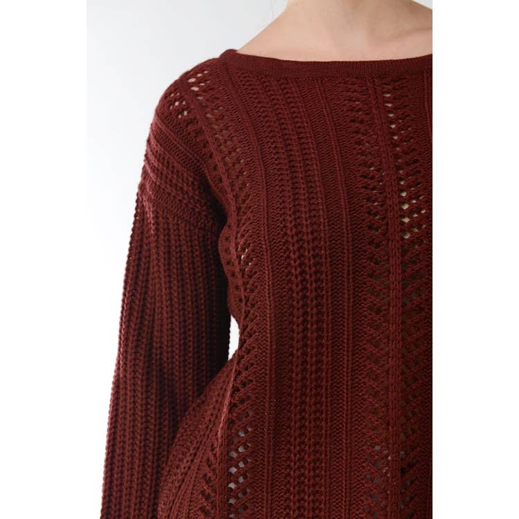 Leaf Crochet Detailed Rolled Up Sleeve Sweater