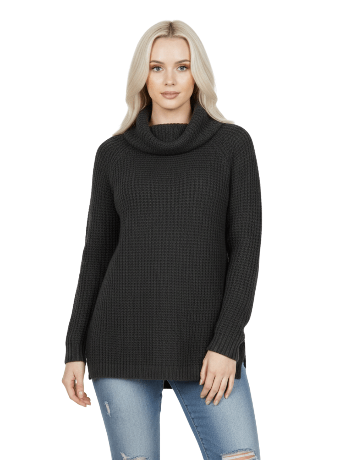 Cowl Neck Oversized Pop-Corn Knit Tunic Sweater