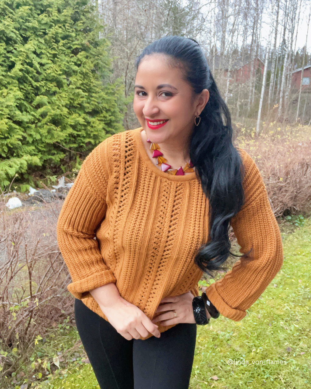 Leaf Crochet Detailed Rolled Up Sleeve Sweater