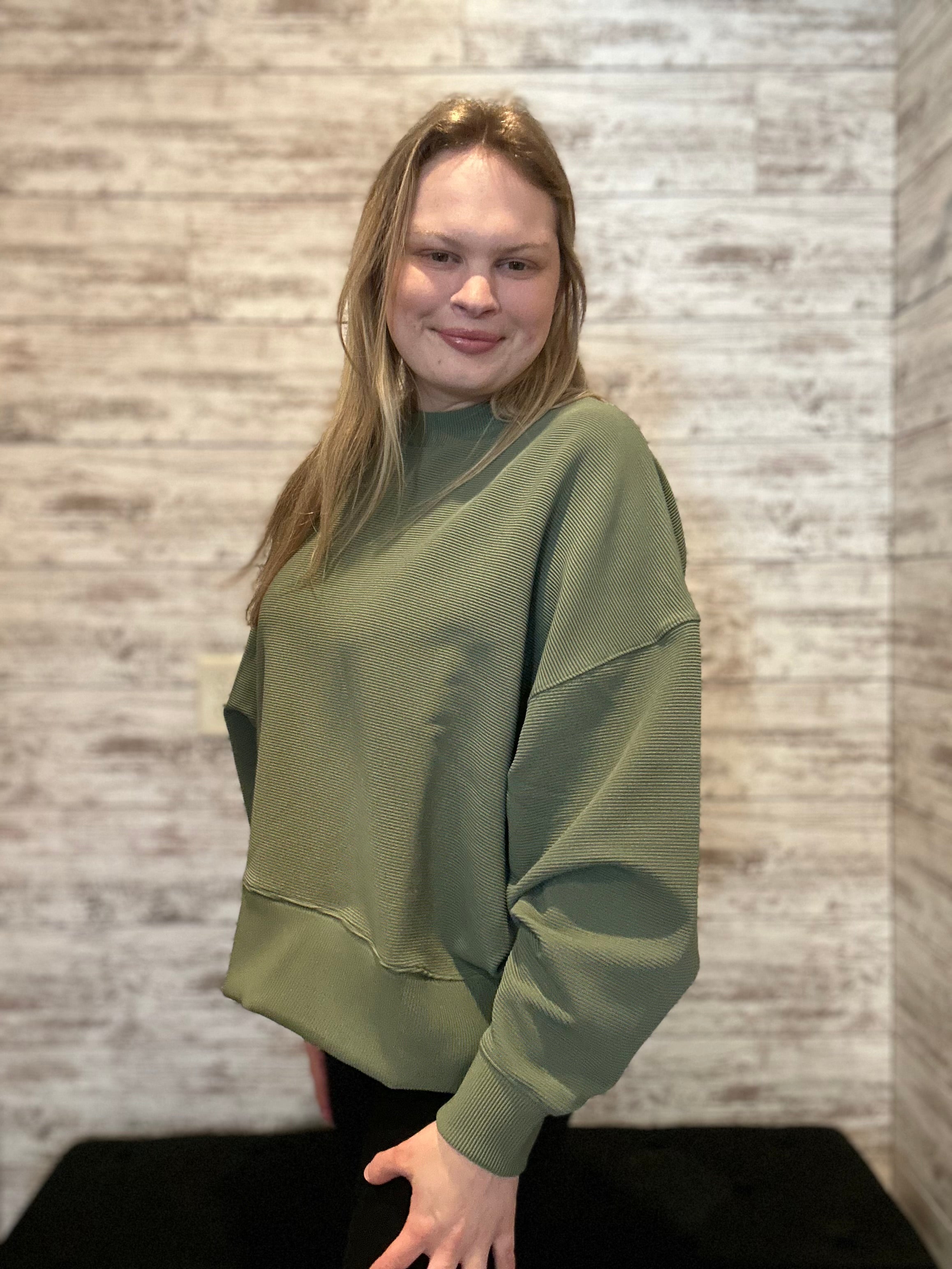 Ribbed Balloon Sleeve Pullover