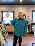 Teal Ruffle Neckline Blouse
