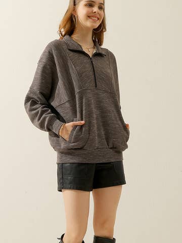 Zip neck Casual Long Sleeve Top