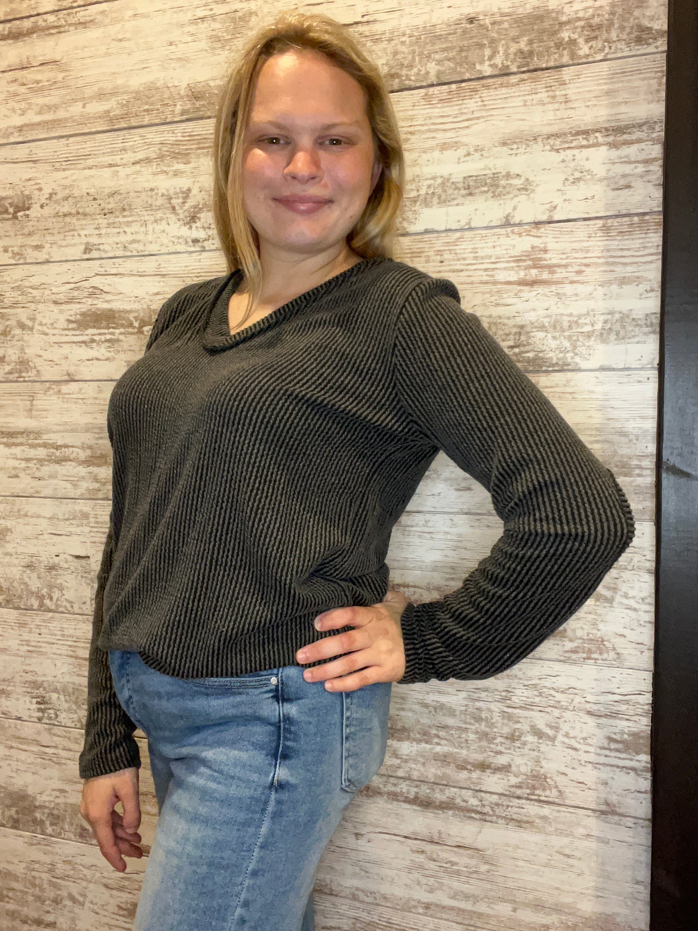 Charcoal Ribbed Long Sleeve Top