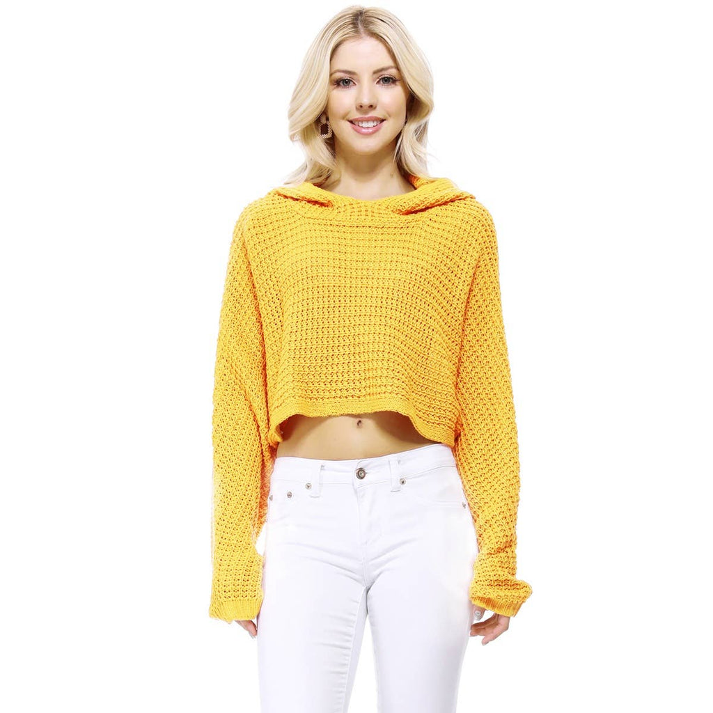 Bat Wing Sleeve Crop Waffle Knit Hoodie Top