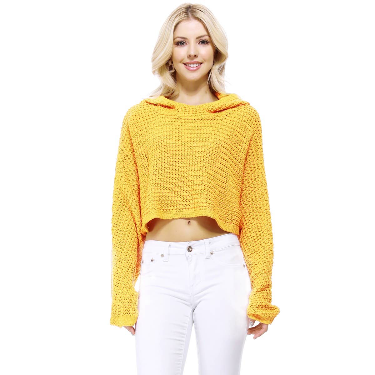 Bat Wing Sleeve Crop Waffle Knit Hoodie Top