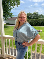 Blue Gray Button Top