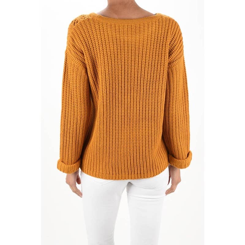 Leaf Crochet Detailed Rolled Up Sleeve Sweater