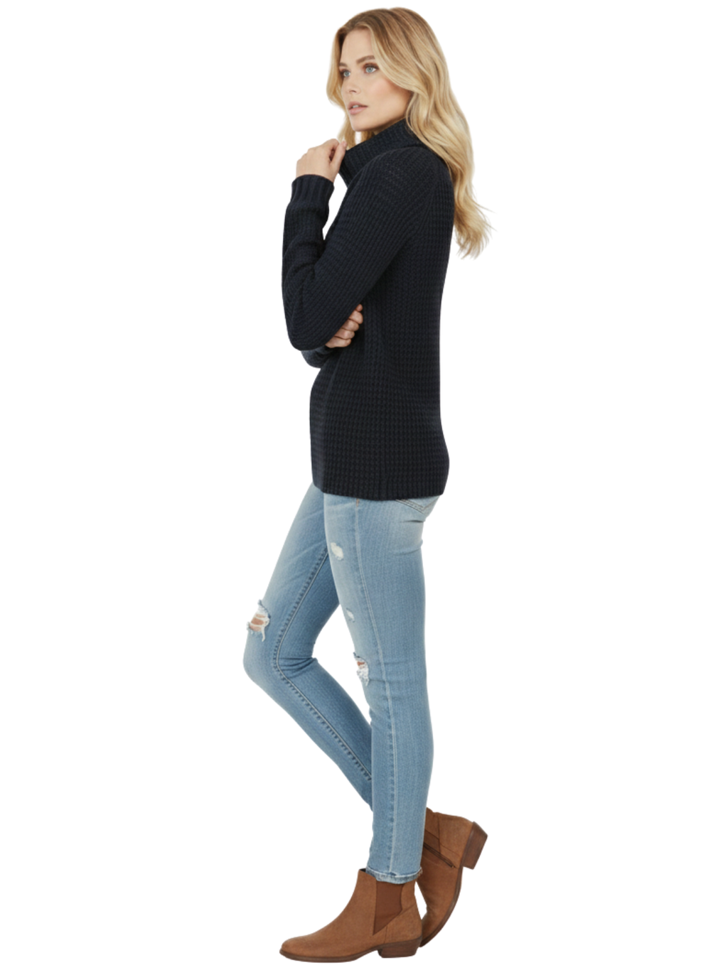 Cowl Neck Oversized Pop-Corn Knit Tunic Sweater