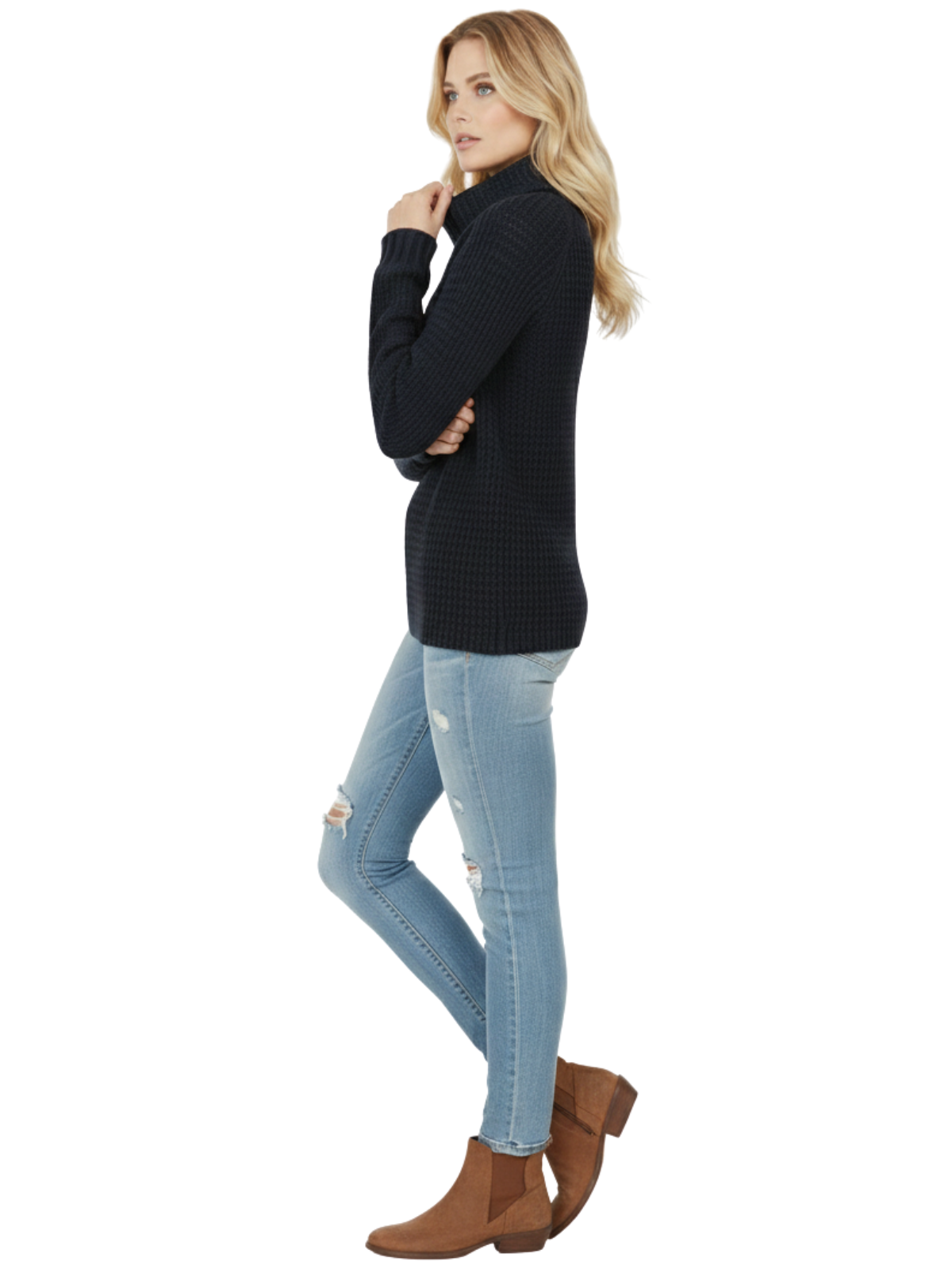 Cowl Neck Oversized Pop-Corn Knit Tunic Sweater