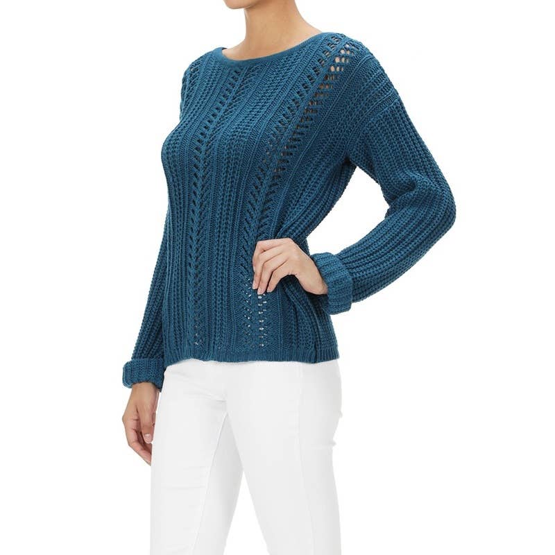Leaf Crochet Detailed Rolled Up Sleeve Sweater