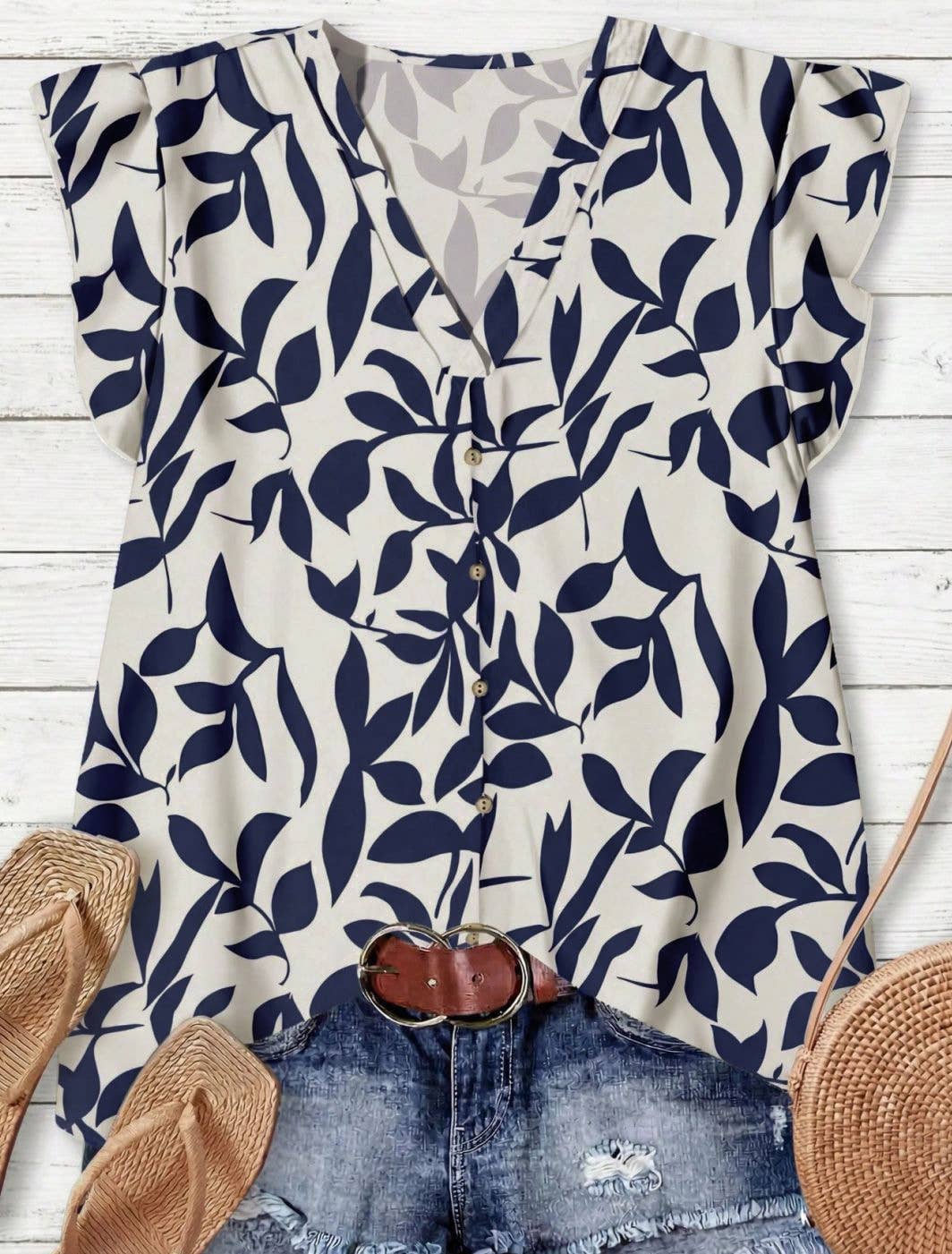 Casual Minimalist Women Shirt Flutter Sleeve Blouse
