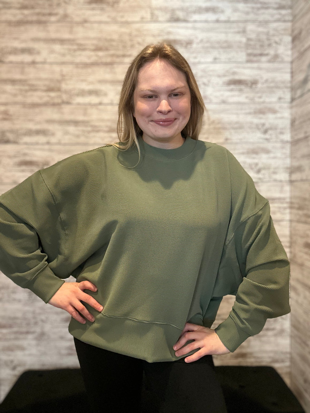 Ribbed Balloon Sleeve Pullover