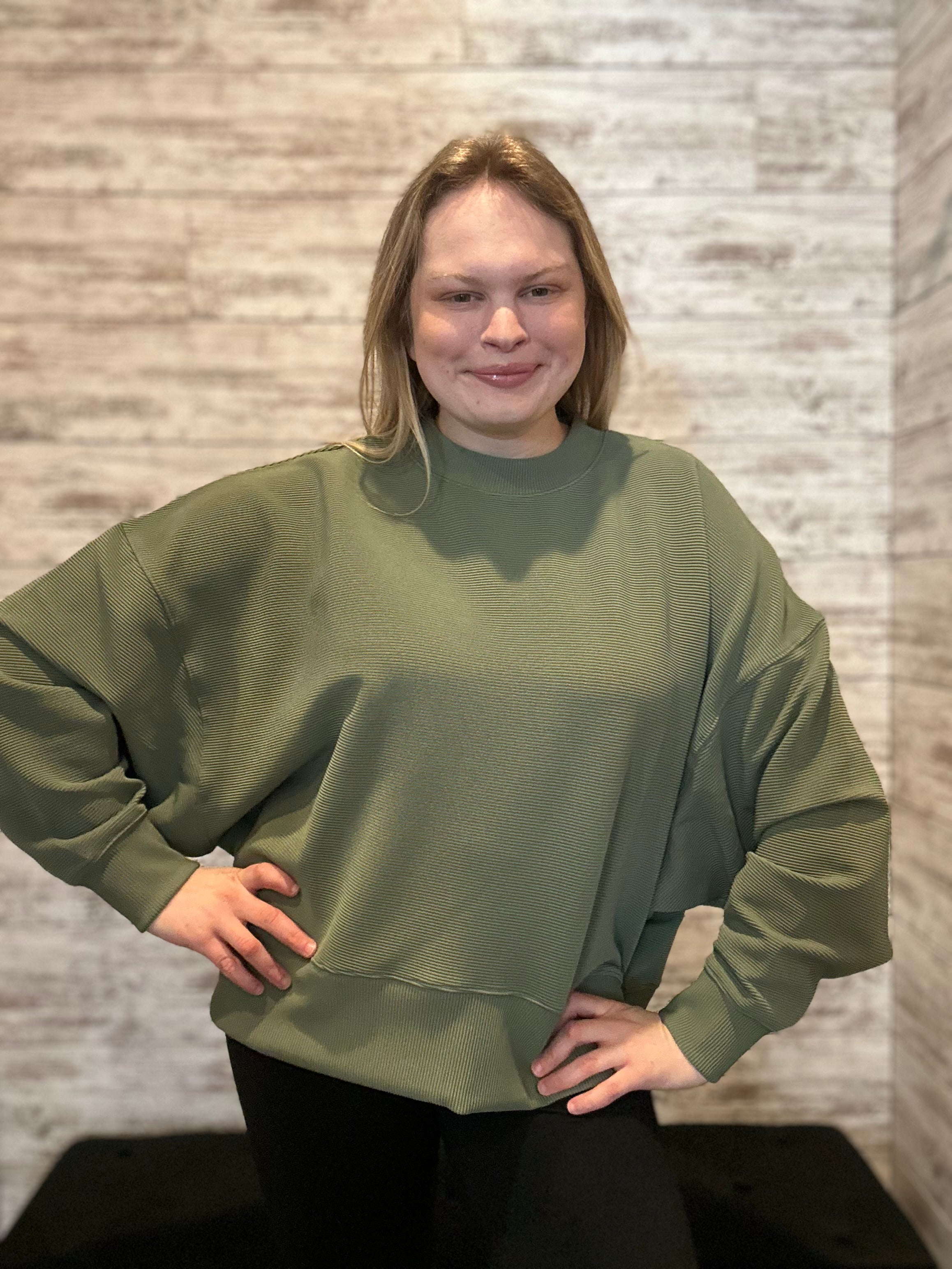 Ribbed Balloon Sleeve Pullover