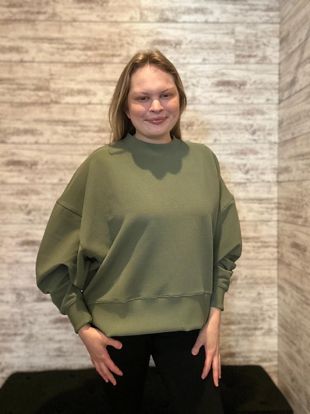 Ribbed Balloon Sleeve Pullover