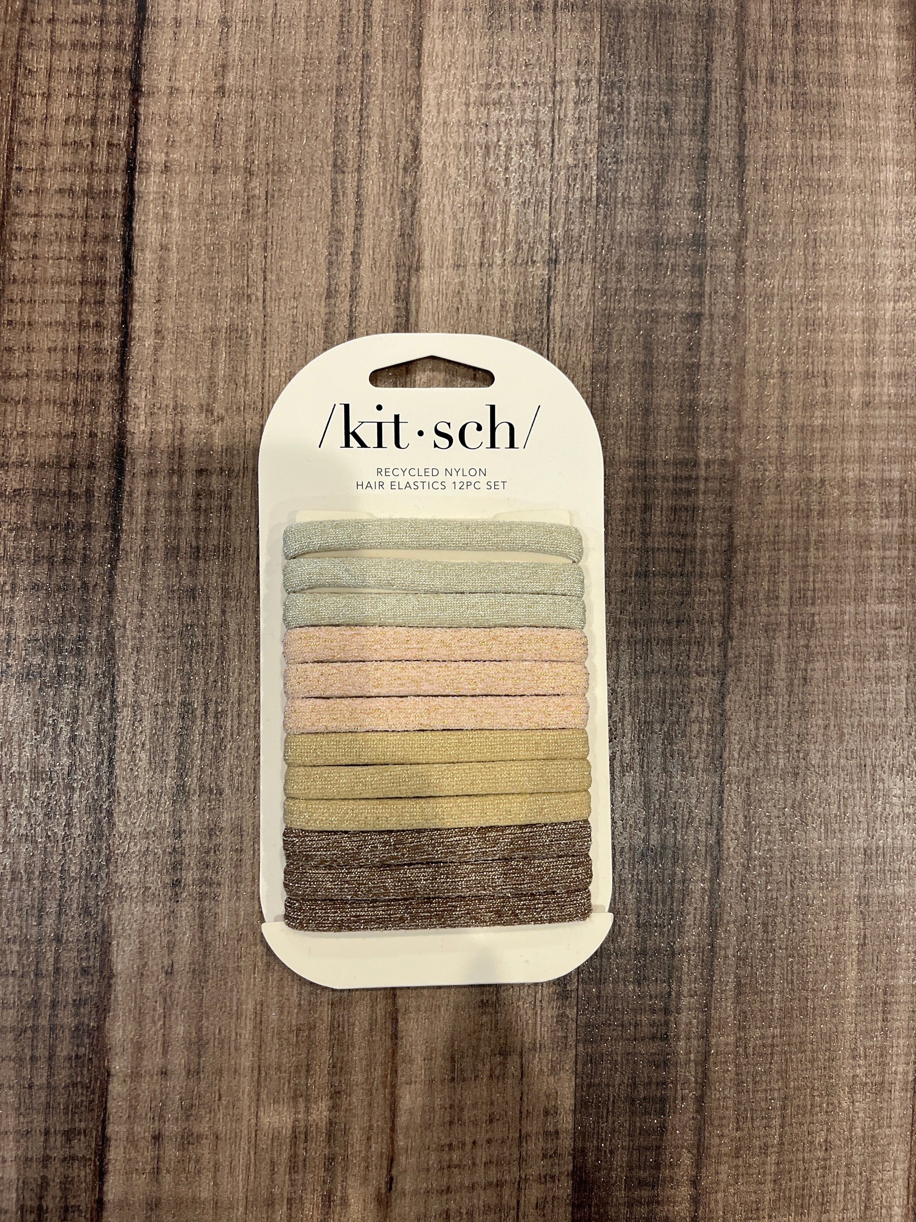 Recycled Nylon Glitter Medium Elastics 12pc- Neutral