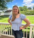 128- Blue Poof Sleeve Blouse