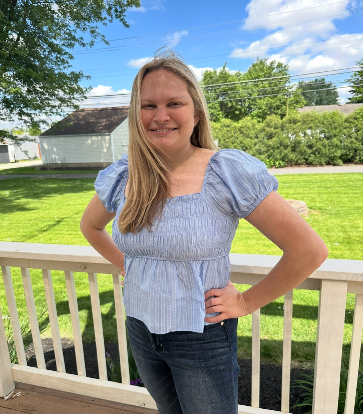 128- Blue Poof Sleeve Blouse