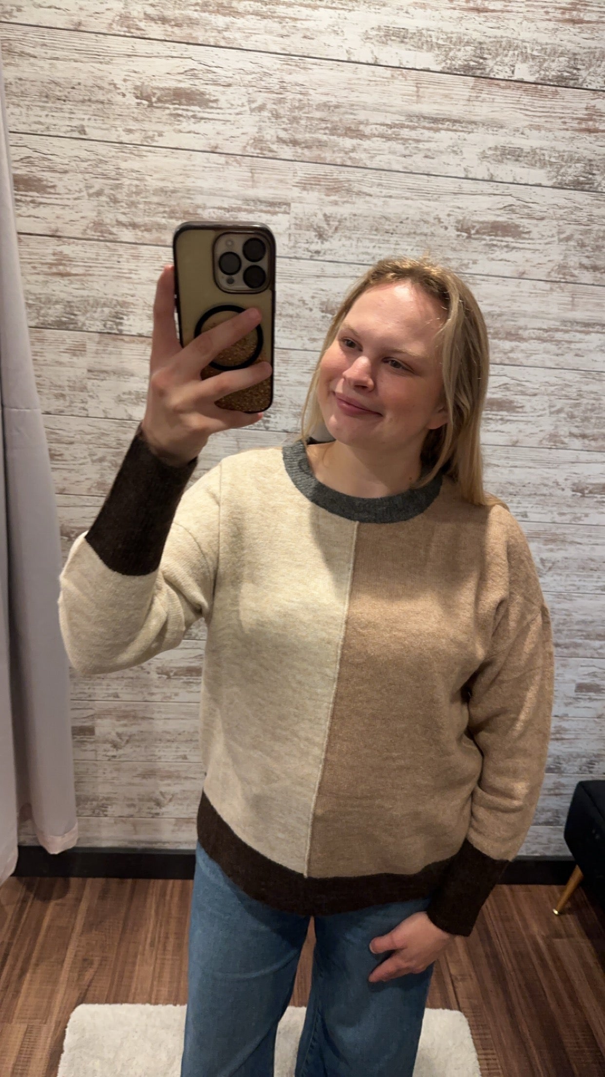 Khaki Color Blocking Sweater