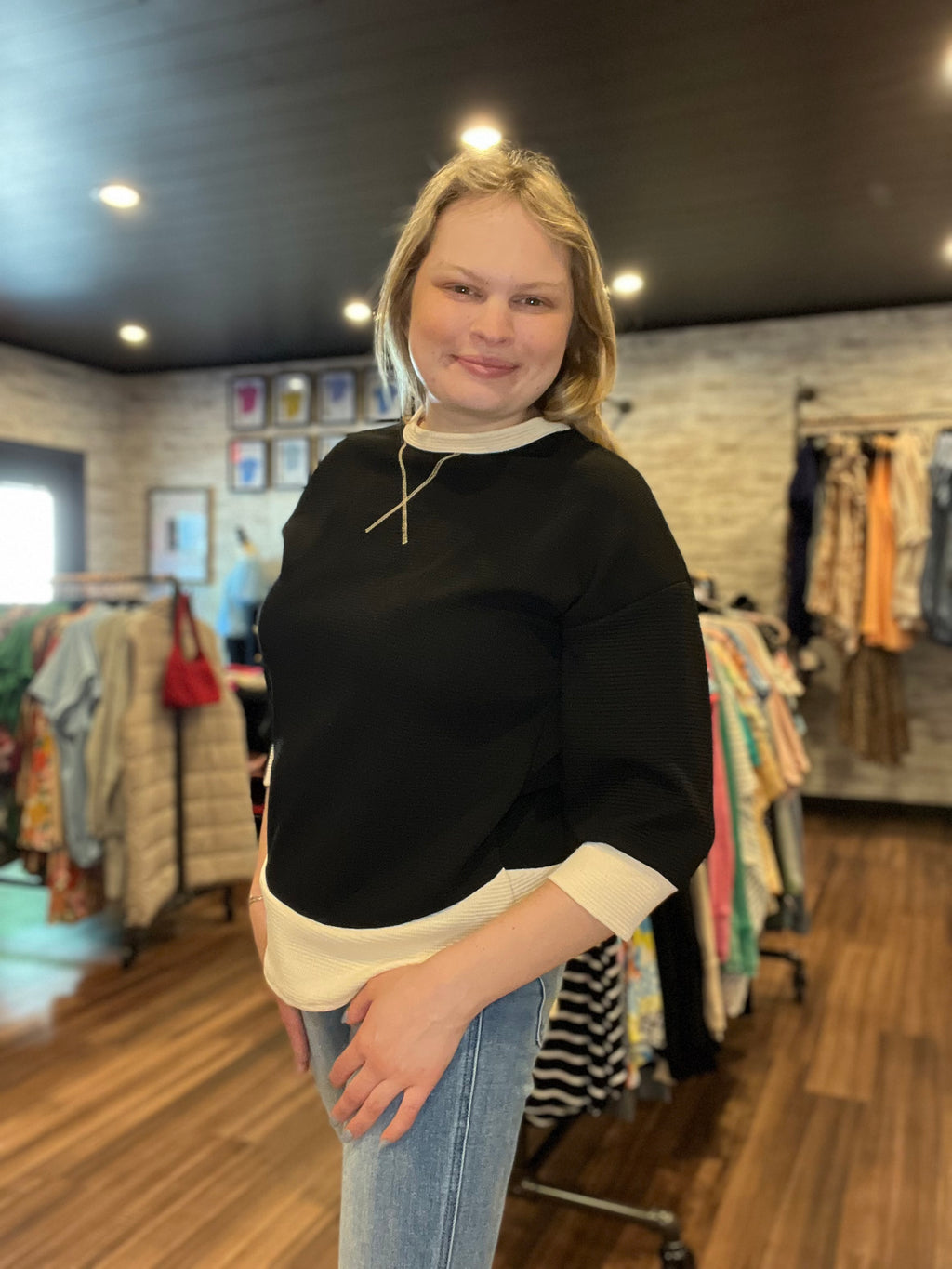 Black/Ivory Contrast Blouse