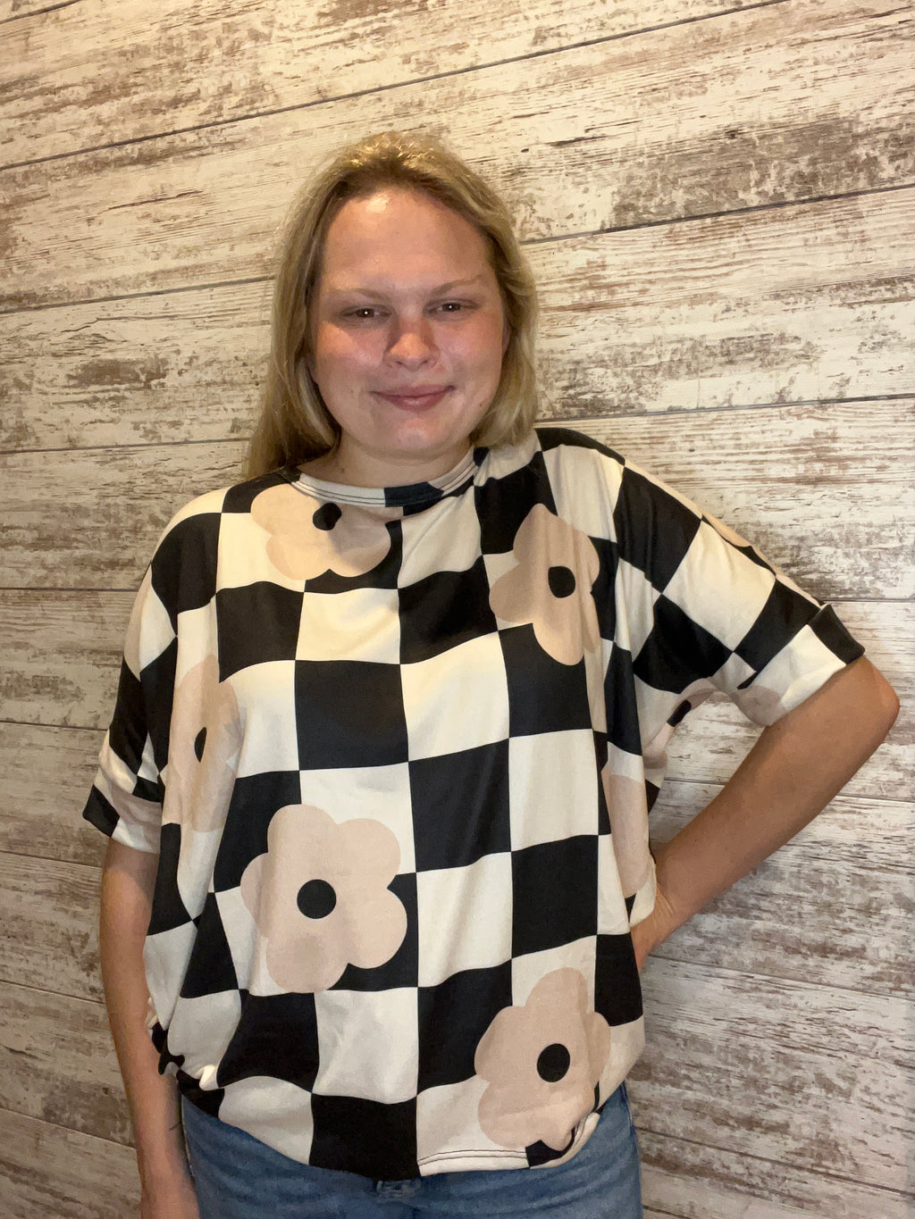 Checkered Floral Top