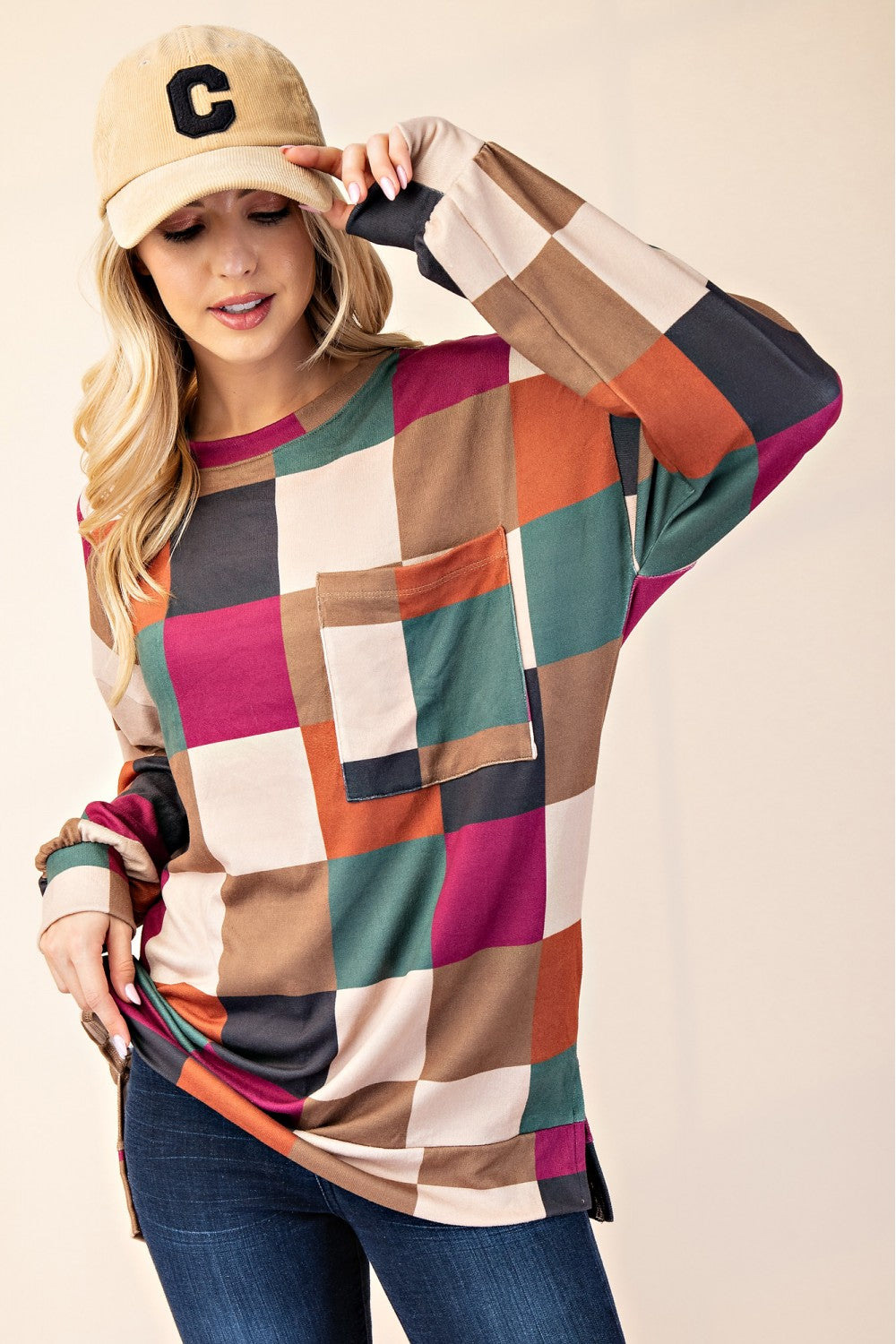 LONG SLEEVE CHECKERED TOP