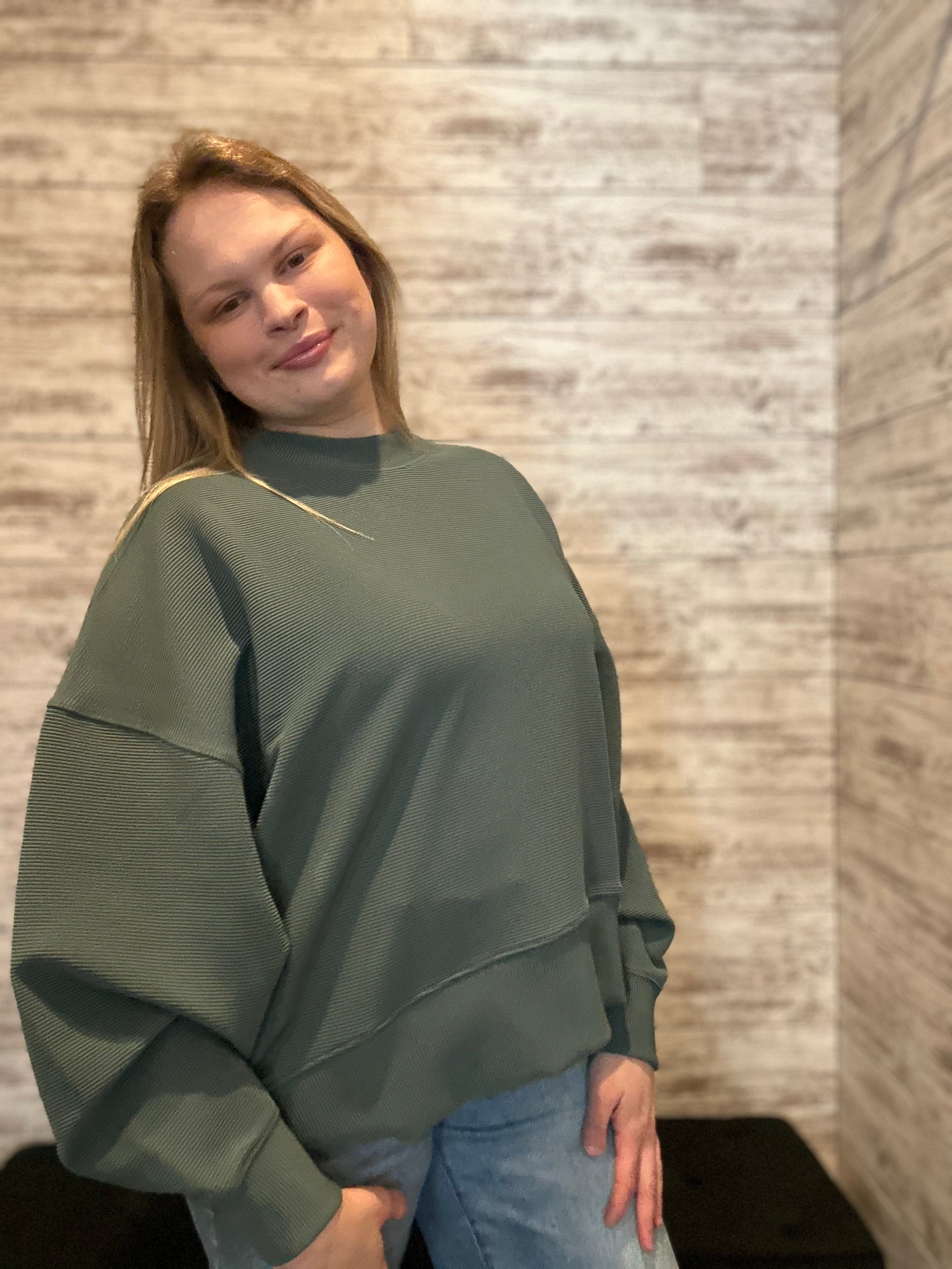 Ribbed Balloon Sleeve Pullover