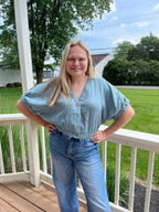 Blue Gray Button Top