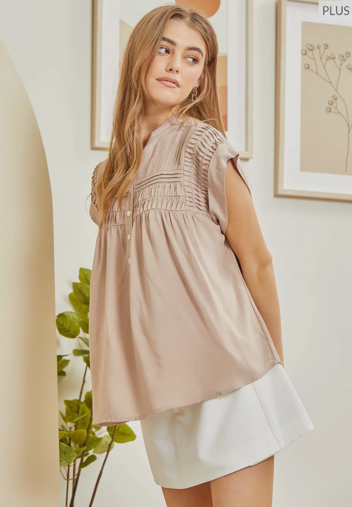 Solid Button Down Blouse