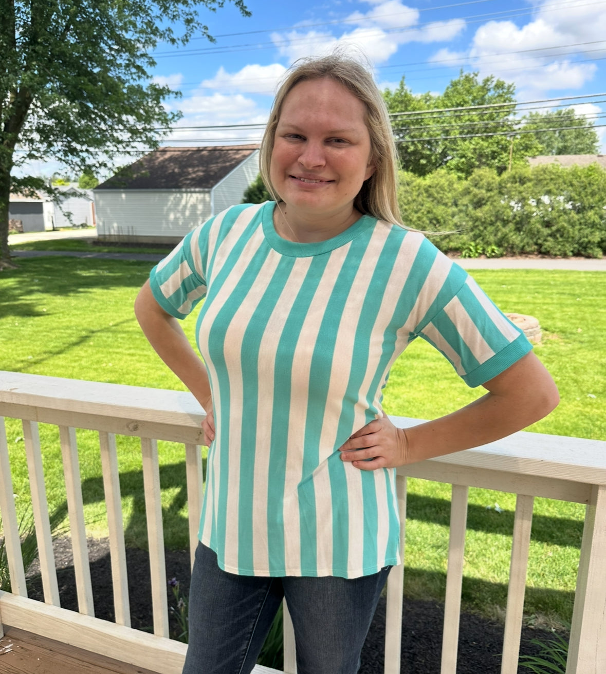 164 Teal Striped Tee