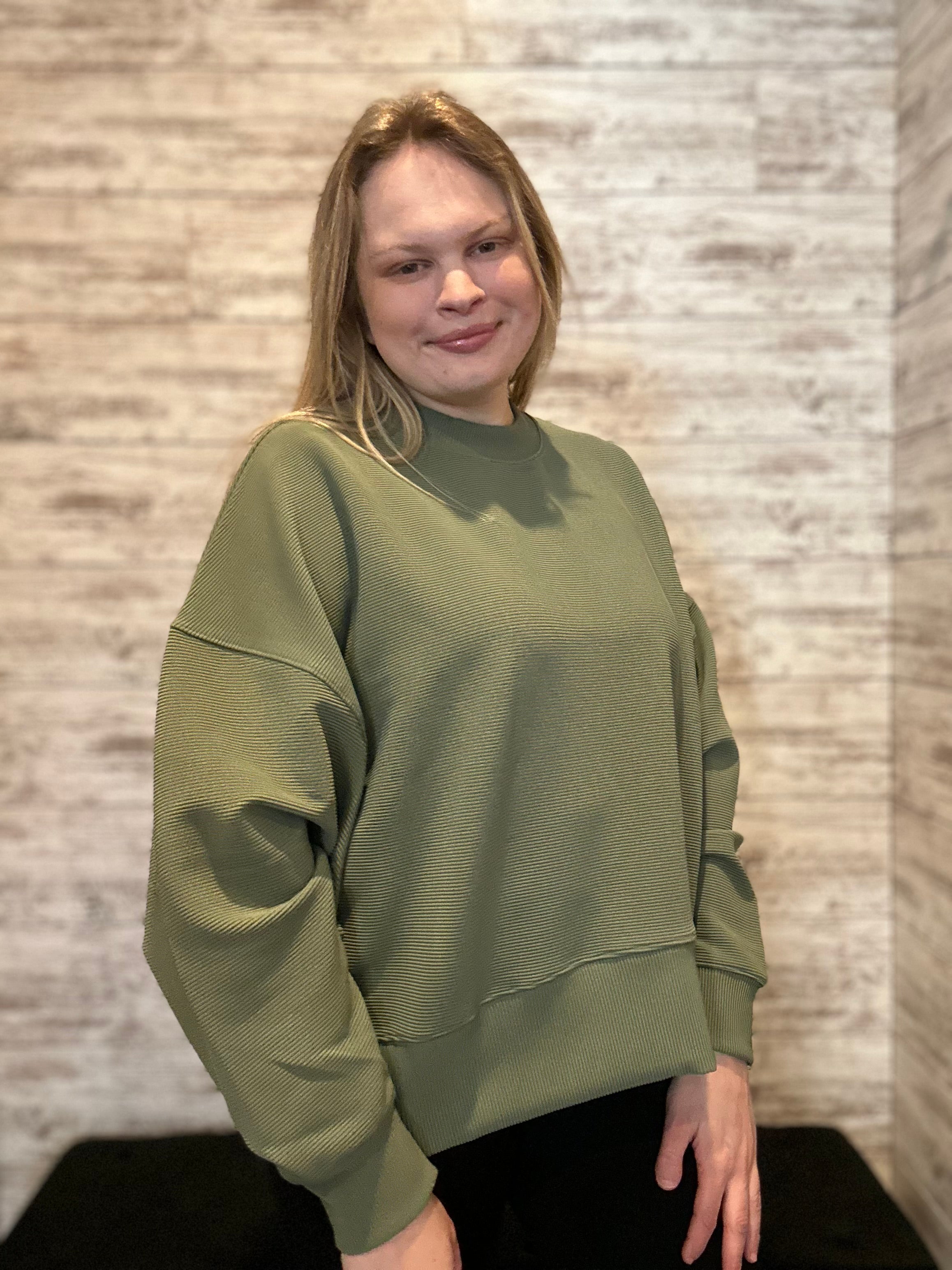 Ribbed Balloon Sleeve Pullover
