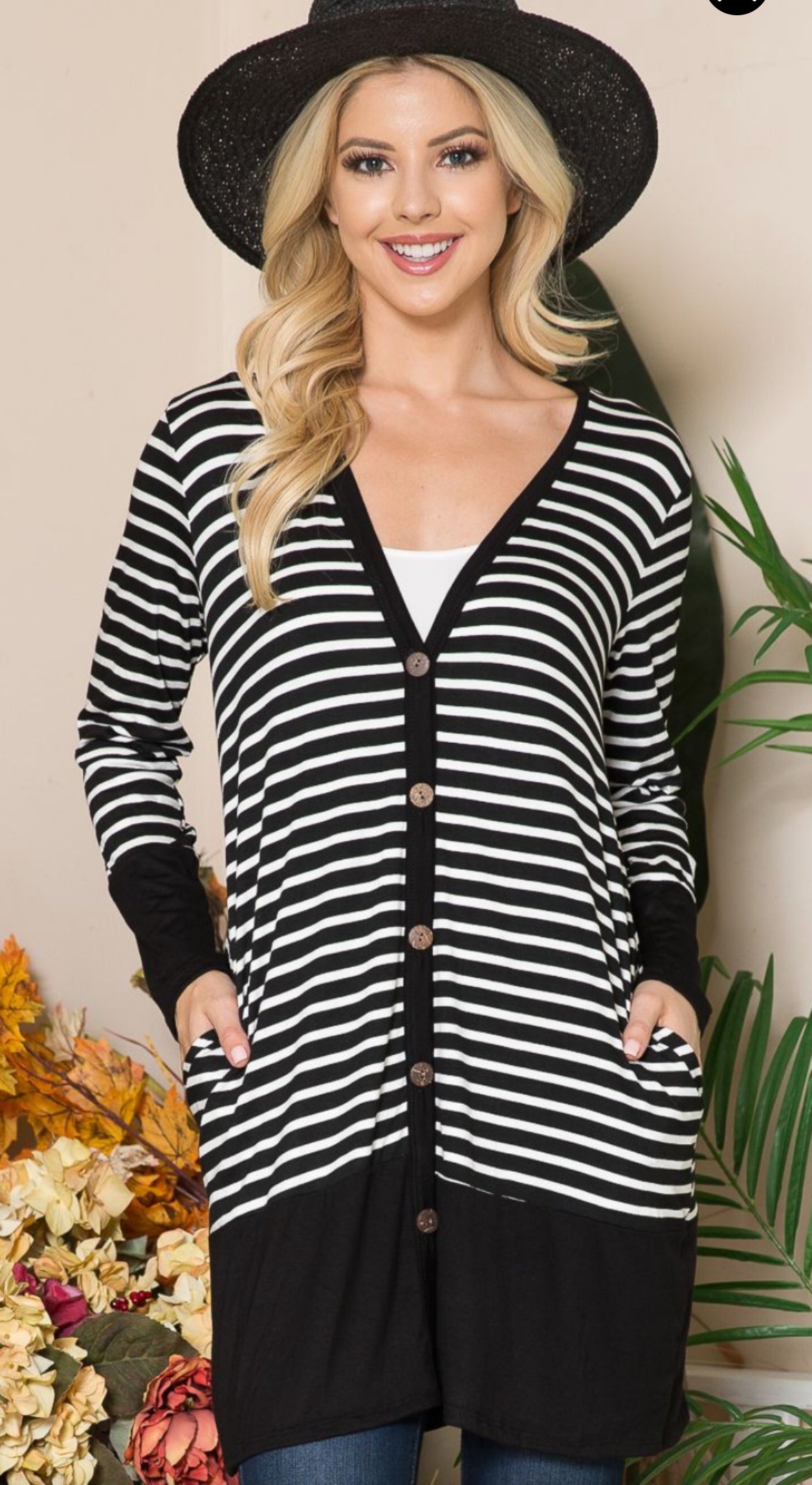 116- Black Stripped Button Up Cardigan