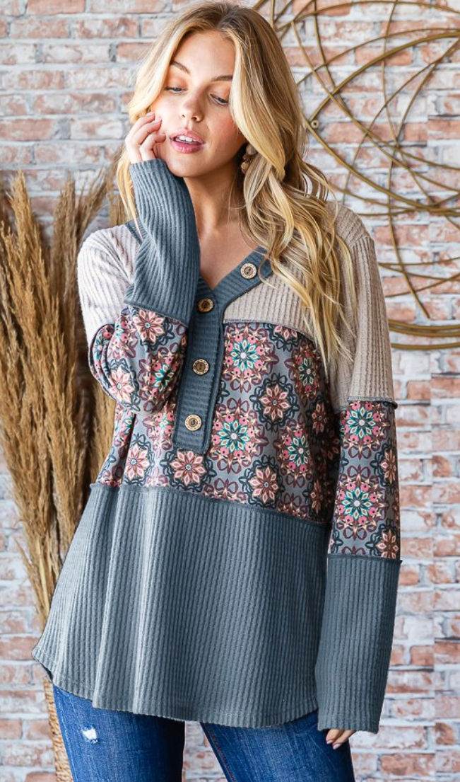 Color Blocking Floral Print