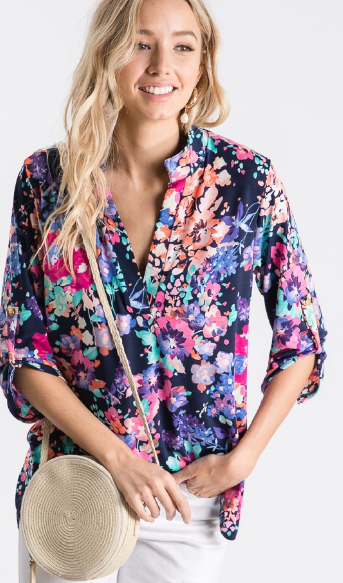 Navy Floral Blouse