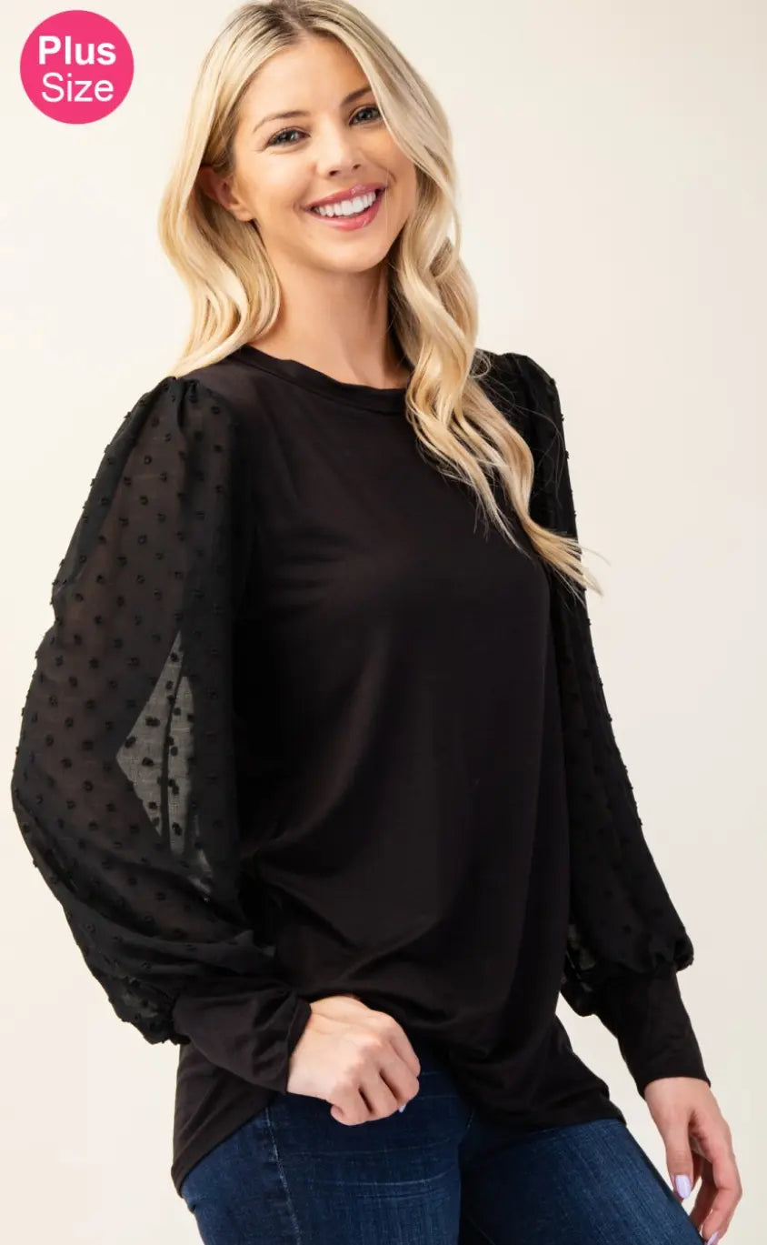 143/144 Solid Blouse with Chiffon Sleeves