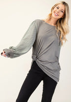 143/144 Solid Blouse with Chiffon Sleeves