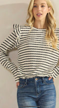 Cream/Black Long Sleeve Blouse