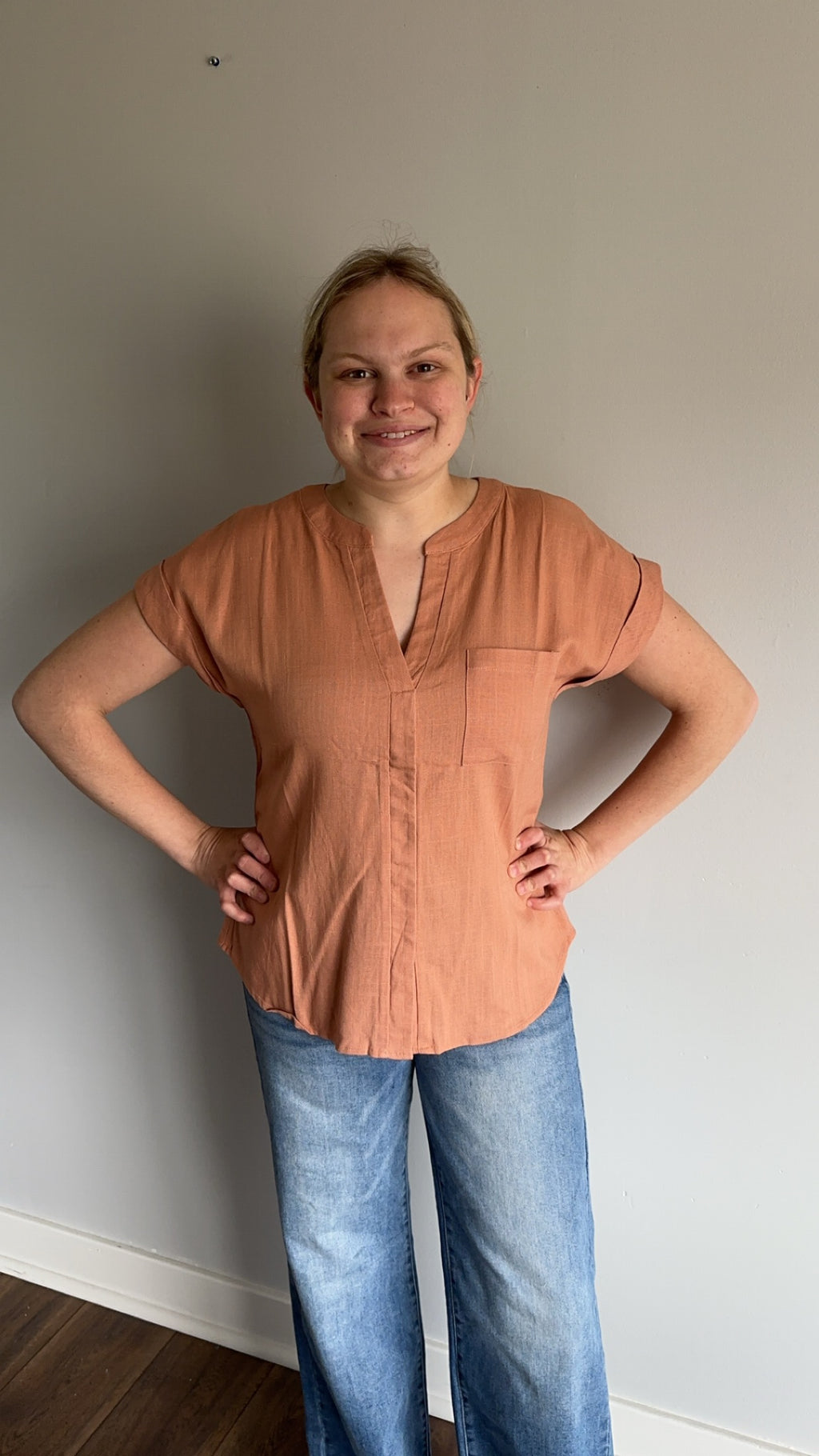 140 Coral Button Blouse