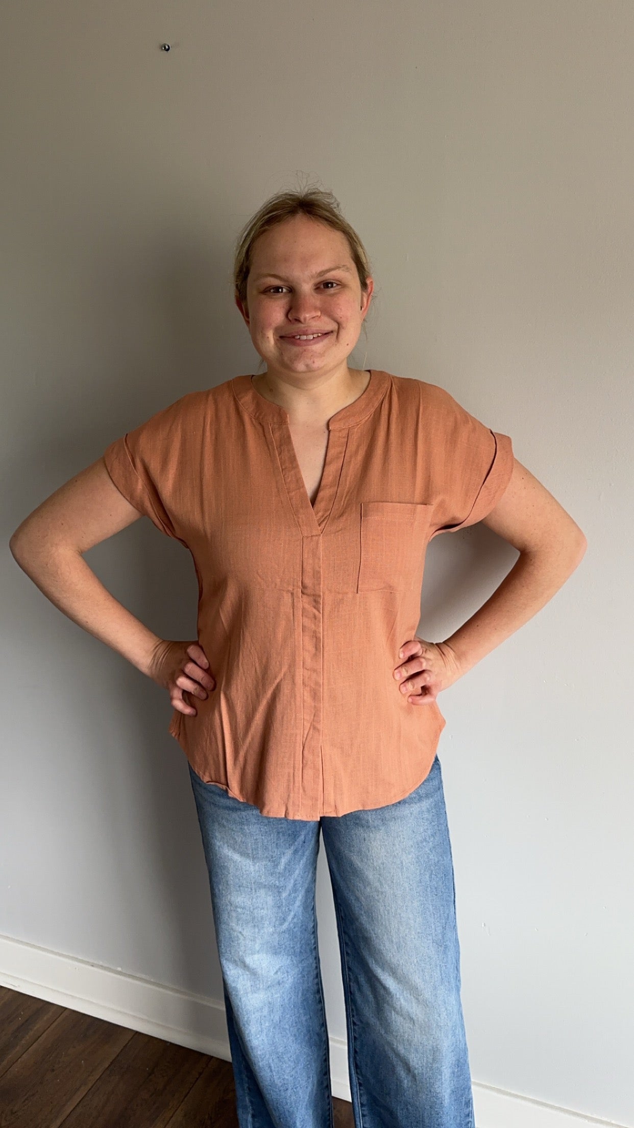 140 Coral Button Blouse