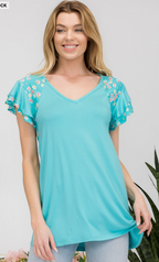 168/169 Floral Detail Ruffle Sleeve Top