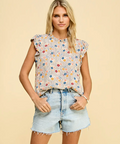 Muted Floral Ruffle Sleeve Blouse