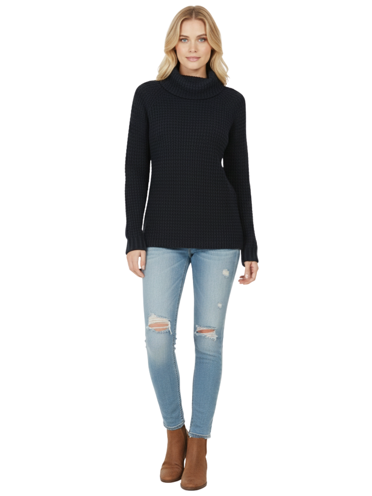 Cowl Neck Oversized Pop-Corn Knit Tunic Sweater