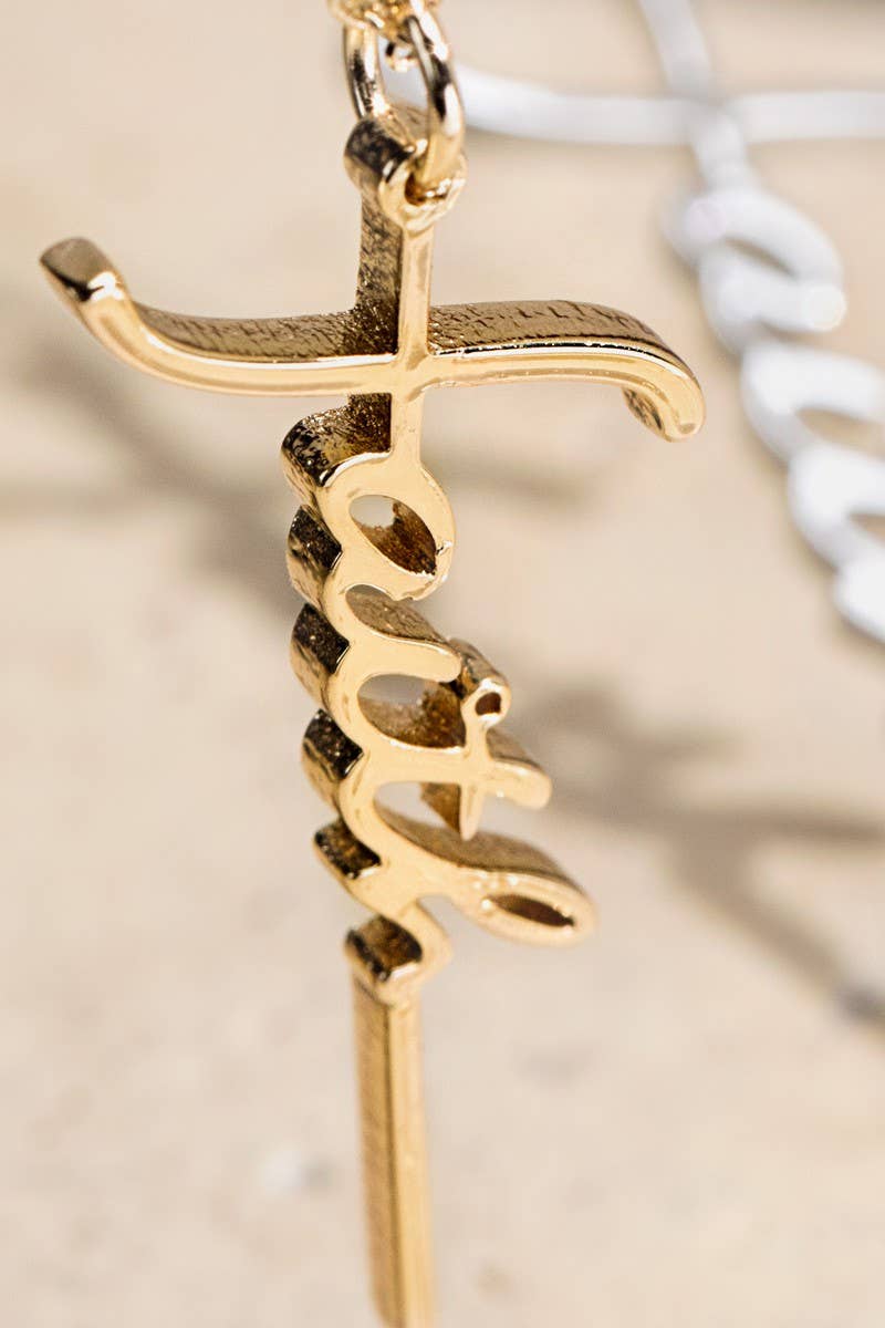 Brass Faith Letter Pendant Necklace