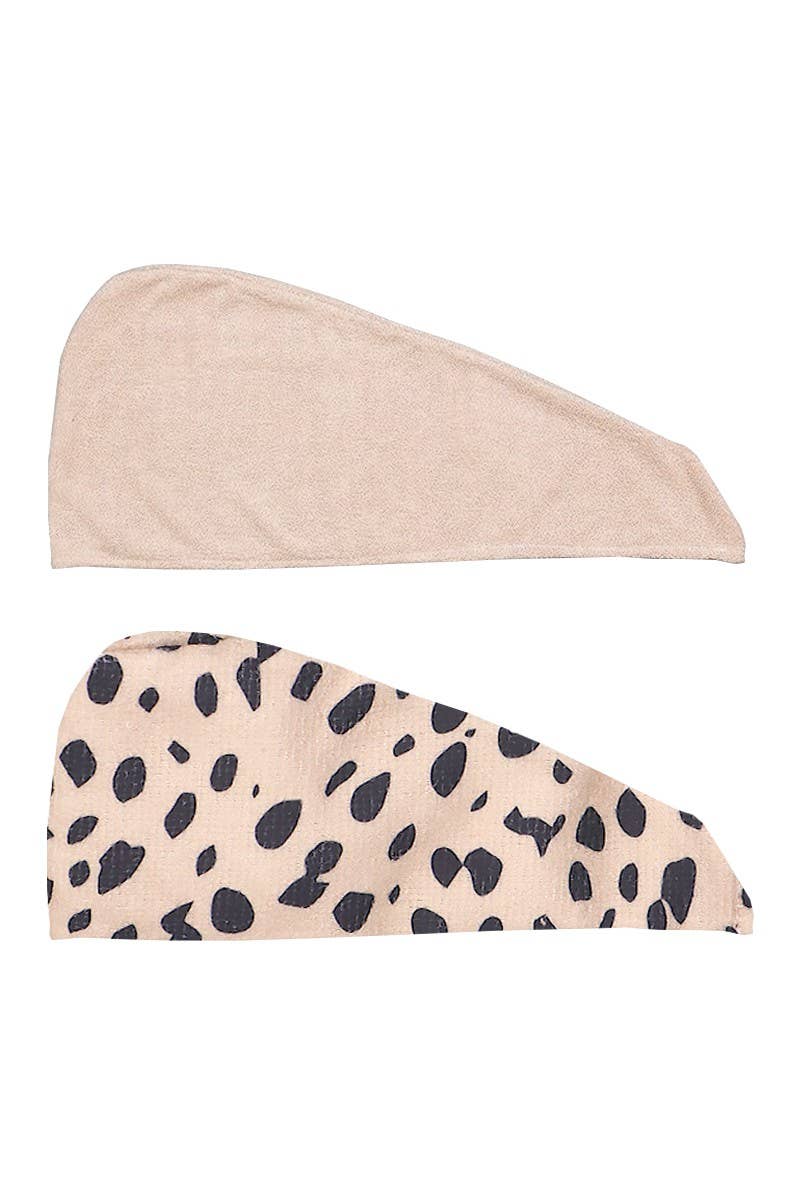 Cheetah/Beige 2pcs Hair Turban Set