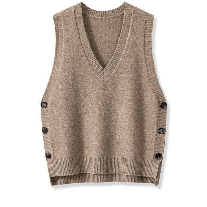 VINTAGE V-NECK SOLID COLOR CASUAL SWEATER VEST